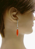 Striking Art Deco Platinum Coral Diamond Gold Drop Earrings