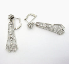 Load image into Gallery viewer, Romantic Lacey &amp; Lovely Edwardian Belle Époque Platinum 1.56 Ct. Diamond Drop Earrings-Stunning
