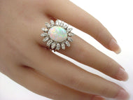 Vintage Large Opal 1.60 Ct Diamond 14k White Gold Cocktail Ring