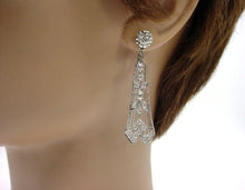 Load image into Gallery viewer, Romantic Lacey &amp; Lovely Edwardian Belle Époque Platinum 1.56 Ct. Diamond Drop Earrings-Stunning

