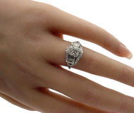 Iconic Art Deco Platinum Mine Cut Diamond 1.35 Ct Engagement Cocktail Ring