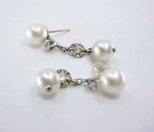 Charger l'image dans la galerie, Vintage Old Cut Diamond Pearl 14k White Gold Drop Earrings
