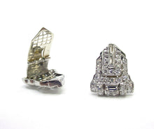 Load image into Gallery viewer, Petite Platinum Old Cut Diamond Shield Clip Earrings--Milgrain Edging
