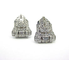 Load image into Gallery viewer, Petite Platinum Old Cut Diamond Shield Clip Earrings--Milgrain Edging
