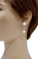 Vintage Old Cut Diamond Pearl 14k White Gold Drop Earrings