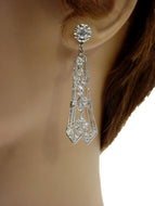 Romantic Lacey & Lovely Edwardian Belle Époque Platinum 1.56 Ct. Diamond Drop Earrings-Stunning