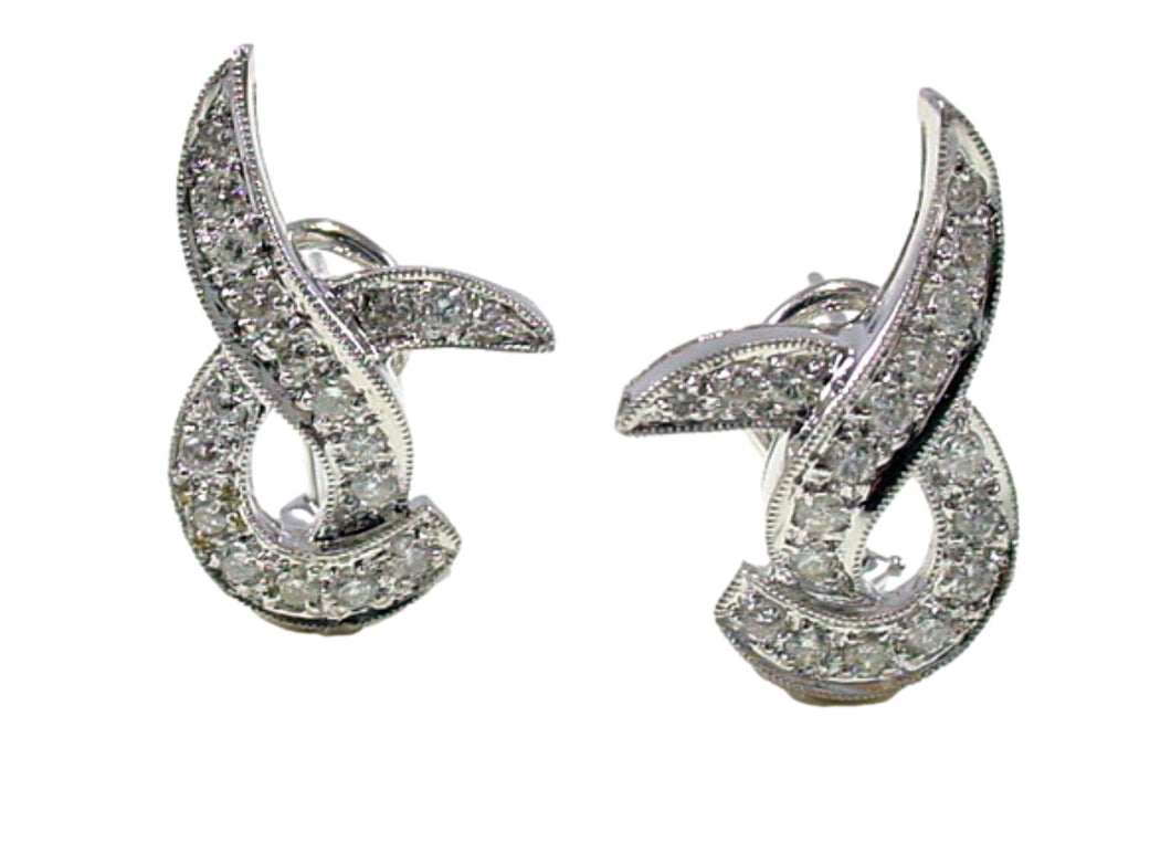 Brilliant 1.08 ct Diamond Mid-Century 18k White Gold Knotted Twist Drop Earrings
