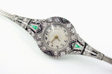 Carica l&#39;immagine nel visualizzatore di Gallery, Important Art Deco Black, Starr, and Frost Platinum Diamond Emerald Wristwatch
