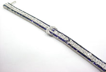 画像をギャラリービューアに読み込む, Stunning Art Deco Platinum 2.88 ct. Diamond Sapphire Buckle Strap Bracelet--Small Size
