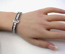 画像をギャラリービューアに読み込む, Stunning Art Deco Platinum 2.88 ct. Diamond Sapphire Buckle Strap Bracelet--Small Size
