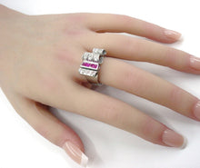 画像をギャラリービューアに読み込む, Handsome Platinum Diamond Ruby &quot;Tank&quot; Ring--1940s Retro at Its Finest
