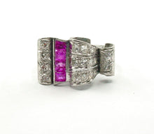 画像をギャラリービューアに読み込む, Handsome Platinum Diamond Ruby &quot;Tank&quot; Ring--1940s Retro at Its Finest
