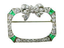 画像をギャラリービューアに読み込む, Rare Kobrin New York Art Deco Emerald Old Cut Diamond Platinum Gold Pin Brooch
