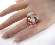 画像をギャラリービューアに読み込む, RESERVED--Stunning 2.30 Ct Diamond Platinum 14k Ruby Cocktail Ring-1940s at its Finest
