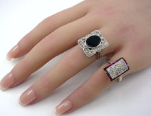 Load image into Gallery viewer, Edwardian Old Mine Cut Diamond Sapphire Platinum Halo Engagement Cocktail Ringa
