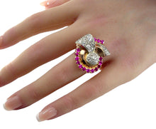 画像をギャラリービューアに読み込む, RESERVED--Stunning 2.30 Ct Diamond Platinum 14k Ruby Cocktail Ring-1940s at its Finest
