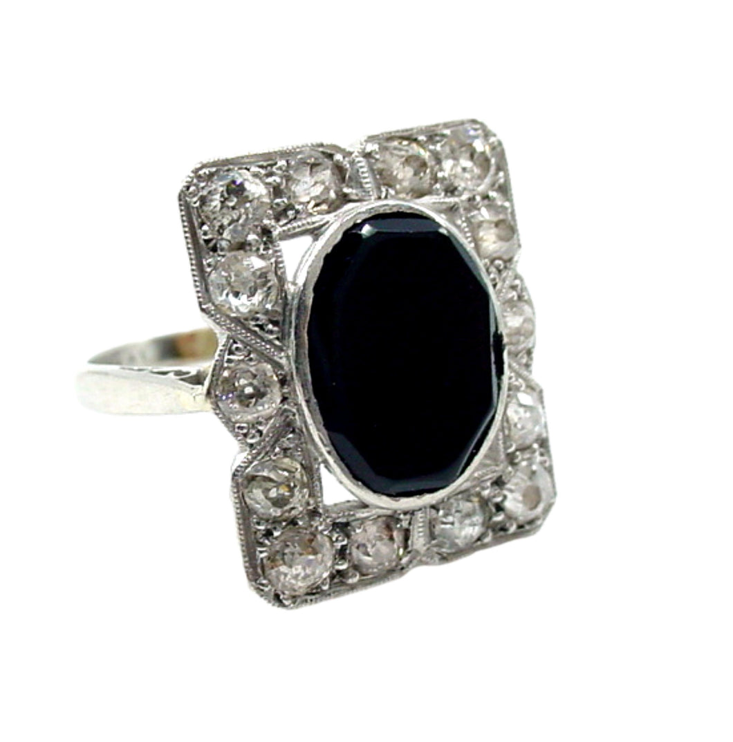 Edwardian Old Mine Cut Diamond Sapphire Platinum Halo Engagement Cocktail Ringa