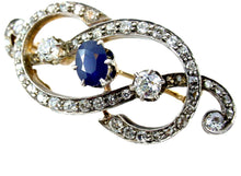 Carica l&#39;immagine nel visualizzatore di Gallery, Antique 18k Gold  Silver Top Sapphire 2.35 Ct. Diamond &quot;Loveknot&quot; Brooch
