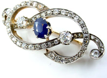 Carica l&#39;immagine nel visualizzatore di Gallery, Antique 18k Gold  Silver Top Sapphire 2.35 Ct. Diamond &quot;Loveknot&quot; Brooch
