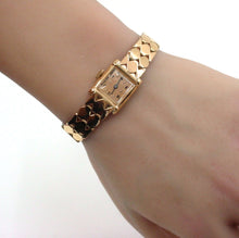 画像をギャラリービューアに読み込む, Handsome Brick Motif 1940&#39;s 14k Rose Gold Bracelet Watch
