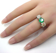 Romantic Trilogy Ring-- Emerald Diamond 14k Gold Engagement Ring