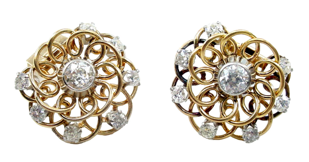 SALE--2.40 Ct Diamond 18K Rose & White Gold Ear Clips Circa 1940