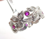 画像をギャラリービューアに読み込む, Vintage Deco Platinum Foliate Leaf Flower Ruby Diamond Wide Eternity Band Ring
