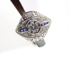 画像をギャラリービューアに読み込む, Art Deco Platinum OEC Diamond Sapphire Bombe Engagement Dinner Ring

