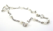 Carica l&#39;immagine nel visualizzatore di Gallery, Delicate Platinum Cultured Pearl Diamond Station Rolo Link Bracelet
