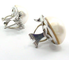 Load image into Gallery viewer, SALE--Vintage Diamond Mabe Pearl Spray Feather Omega Clip Drop Earrings
