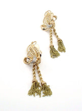 Load image into Gallery viewer, Whimsical Vintage Retro 1940s Diamond Platinum 18k Gold Tassel Rope Earrings-19g

