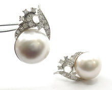 Load image into Gallery viewer, SALE--Vintage Diamond Mabe Pearl Spray Feather Omega Clip Drop Earrings
