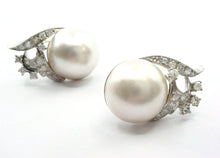 Load image into Gallery viewer, SALE--Vintage Diamond Mabe Pearl Spray Feather Omega Clip Drop Earrings

