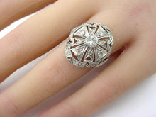 画像をギャラリービューアに読み込む, Detailed Art Deco Platinum Old Cut Diamond Openwork Dinner Bombe Cocktail Ring
