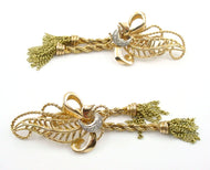 Whimsical Vintage Retro 1940s Diamond Platinum 18k Gold Tassel Rope Earrings-19g