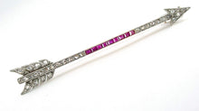 画像をギャラリービューアに読み込む, Coveted Art Deco Romantic Arrow Brooch Pin-Rubies and Diamonds
