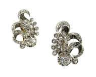 Vintage Retro 1940s OEC Diamond Platinum 18k Gold Feather Plume Earrings