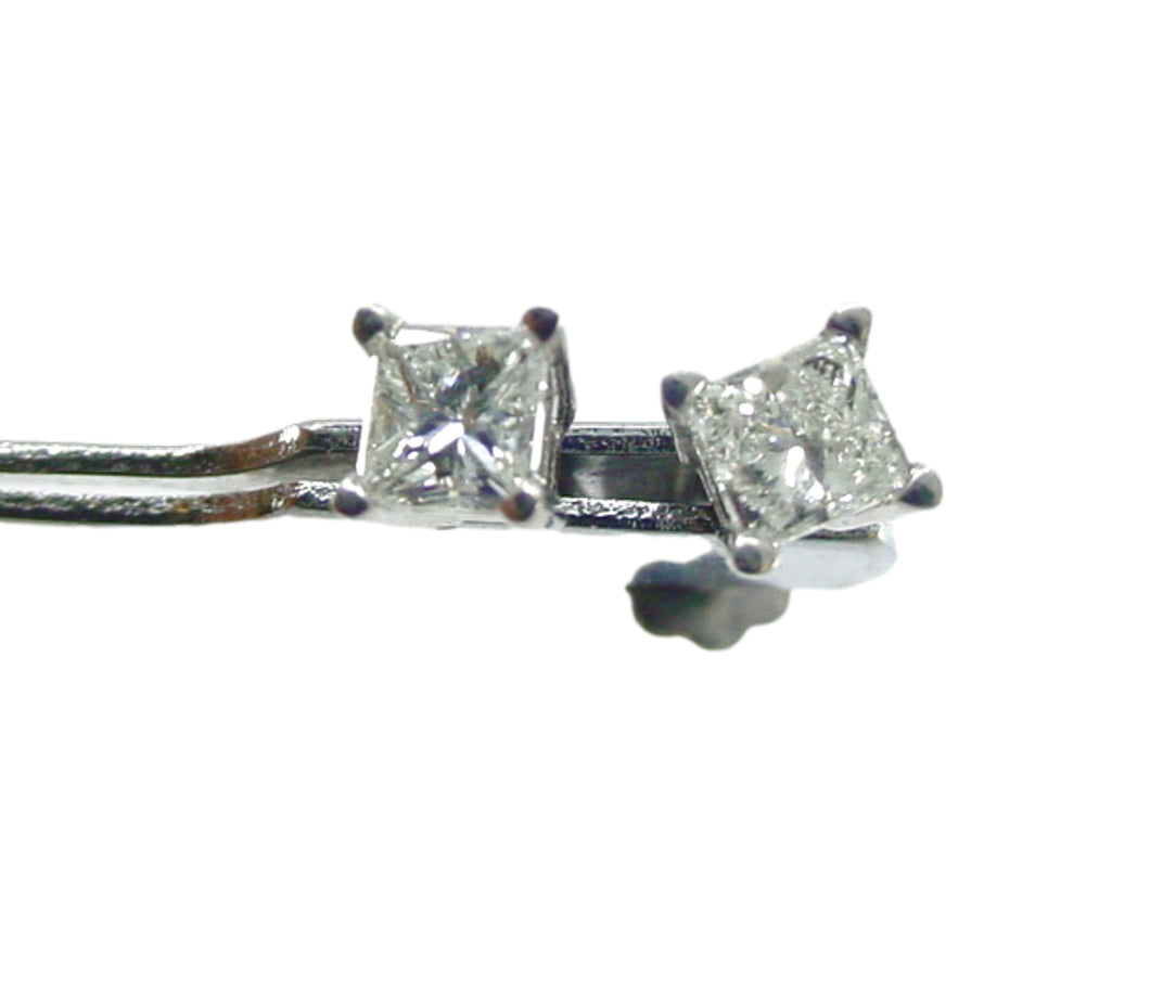 SALE--Classic Platinum Diamond Stud Earrings--Princess Cut .40 Ct