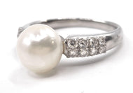 Vintage Platinum Classic Pearl Engagement Ring