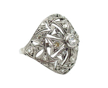 画像をギャラリービューアに読み込む, Detailed Art Deco Platinum Old Cut Diamond Openwork Dinner Bombe Cocktail Ring
