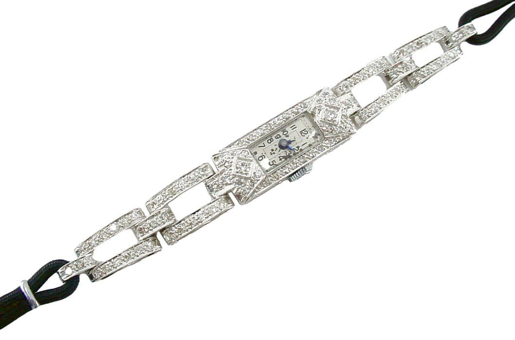 Art Deco Platinum 2.00 Ct. Diamond 3/4 Bracelet Dinner Watch