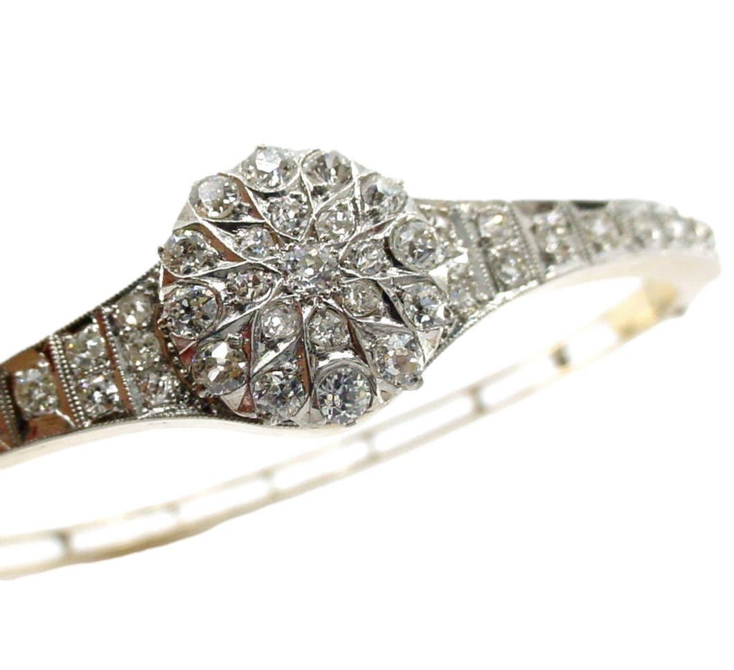 Luminous Edwardian 2.00 Ct Diamond Platinum 14k Gold  Hinged Bangle Bracelet