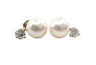 Classic Vintage Diamond Cultured Pearl Drop Earrings