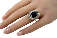 Antique Double Halo 1.20 Ct Diamond Faceted Garnet Gold Silver Ring
