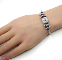 Load image into Gallery viewer, Gorgeous 2.00 Ct. Sapphire 1.62 Ct Diamond 18k White Gold Strap Bracelet--Small
