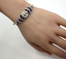Load image into Gallery viewer, Gorgeous 2.00 Ct. Sapphire 1.62 Ct Diamond 18k White Gold Strap Bracelet--Small
