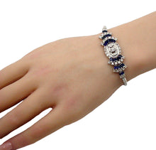 Load image into Gallery viewer, Gorgeous 2.00 Ct. Sapphire 1.62 Ct Diamond 18k White Gold Strap Bracelet--Small
