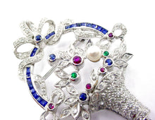 Charger l&#39;image dans la galerie, Art Deco GIARDINETTI Diamond  Emerald Ruby Flower Basket 18k Pendant Pin-15g
