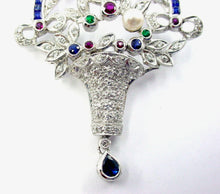 Charger l&#39;image dans la galerie, Art Deco GIARDINETTI Diamond  Emerald Ruby Flower Basket 18k Pendant Pin-15g
