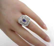 Carica l&#39;immagine nel visualizzatore di Gallery, Classic Art Deco Diamond PlatinumTop Gold Halo Engagement Cocktail Ring
